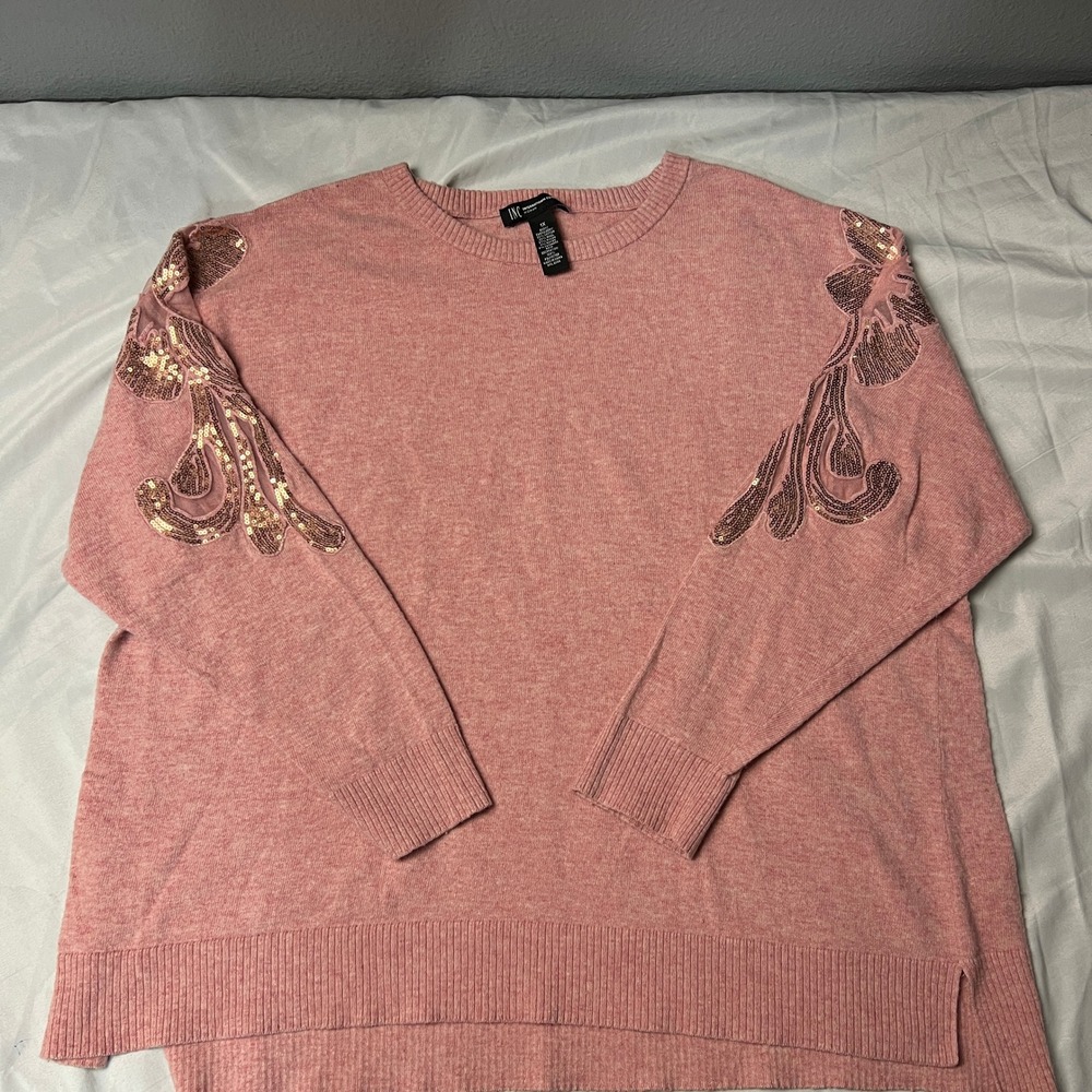 INC International Concepts Pink Sequins Embellished Sweater Plus Sz 1X Boatneck